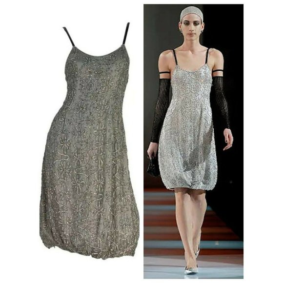 Vintage Giorgio Armani F/W 2007 Dove Grey Crystal Embellished Dress IT - 42 - Picture 1 of 7